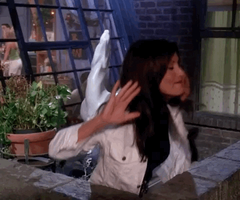 Monica Geller screams "I'm engaged" from her balcony