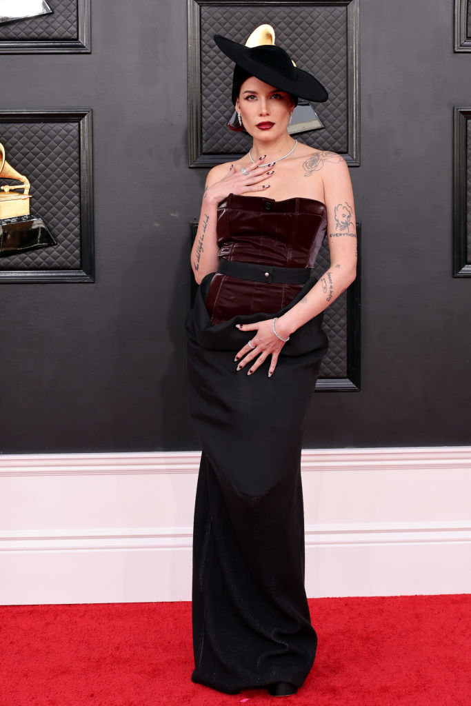 Halsey on the 64th annual Grammys red carpet
