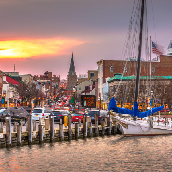 Annapolis,,Maryland,,Usa,From,Annapolis,Harbor,At,Dusk.