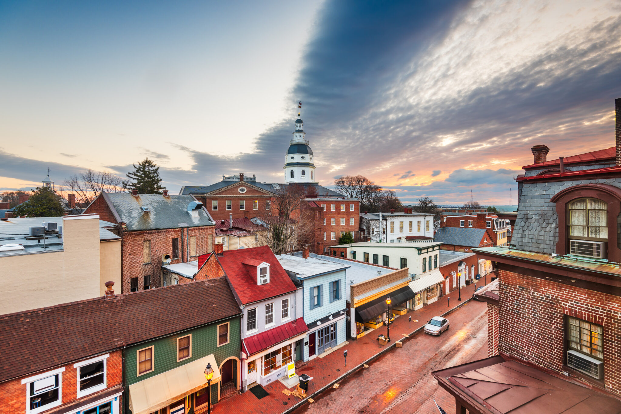 Annapolis,,Maryland,,Usa,Downtown,View,Over,Main,Street,With,The