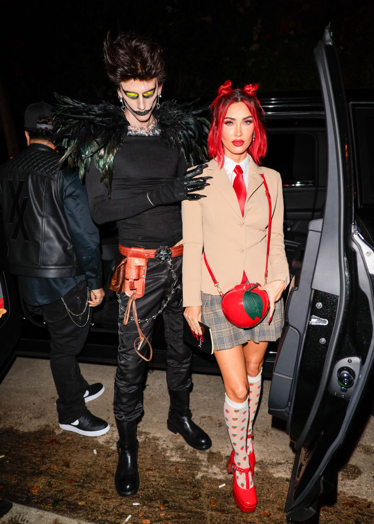 LOS ANGELES, CA - OCTOBER 28: Machine Gun Kelly and Megan Fox are seen arriving to Vas Morgan and Michael Braun's Halloween Party on October 28, 2023 in Los Angeles, California. (Photo by Rachpoot/Bauer-Griffin/GC Images