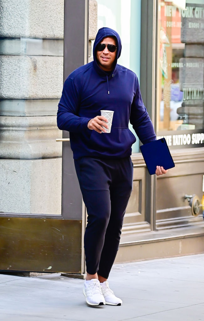 NEW YORK, NY - JULY 15: Alex Rodriguez walks in Soho on July 15, 2021 in New York City.  (Photo by Raymond Hall/GC Images)