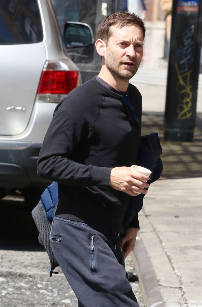 NEW YORK, NY - APRIL 4: Tobey Maguire is seen walking and having coffee on April 4, 2022 in New York, New York.  (Photo by MEGA/GC Images)