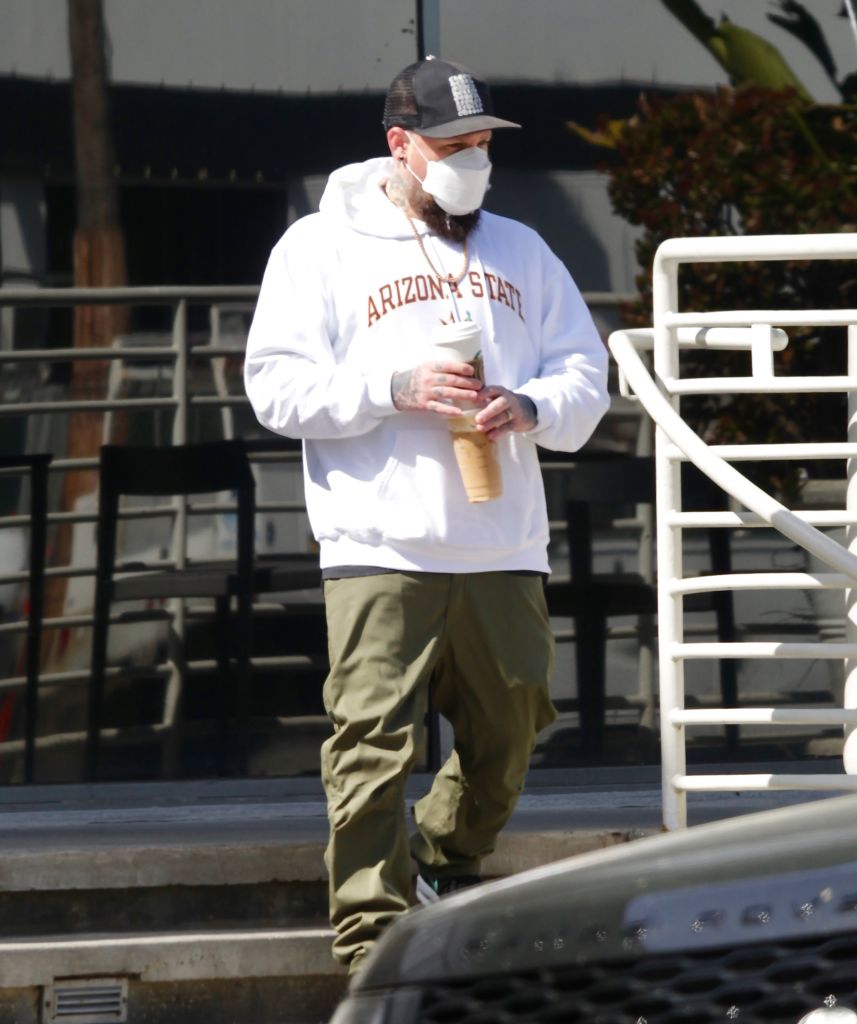 LOS ANGELES CA - APRIL 5: Benji Madden picks up some coffees on April 5, 2021 in Los Angeles, California. (Photo by MEGA/GC Images)