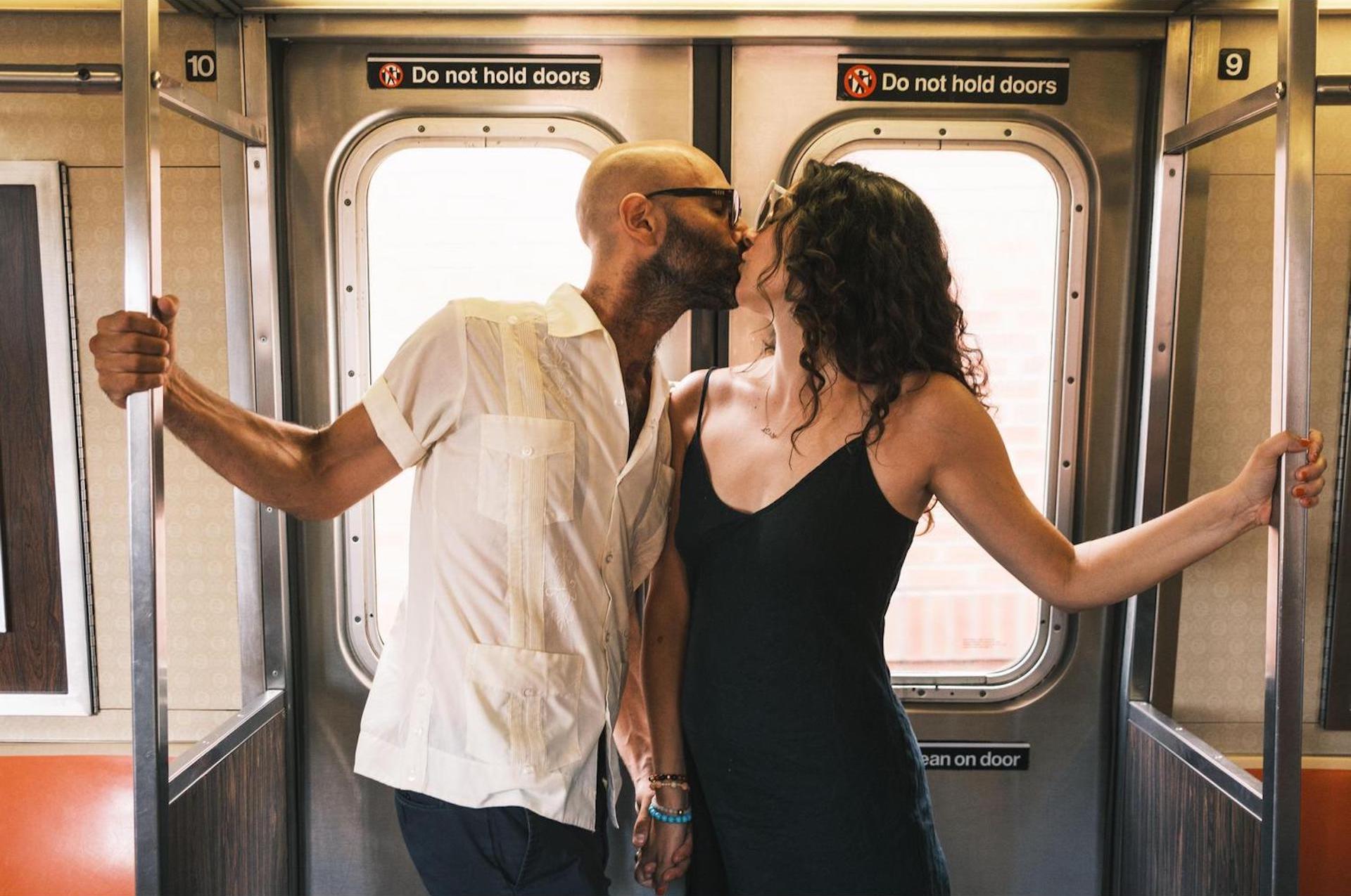 Maria Del Russo and her fiancé on the subway