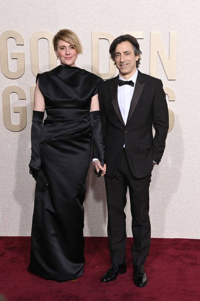 BEVERLY HILLS, CALIFORNIA - JANUARY 07: (L-R) Greta Gerwig and Noah Baumbach attend the 81st Annual Golden Globe Awards at The Beverly Hilton on January 07, 2024 in Beverly Hills, California. (Photo by Jon Kopaloff/WireImage,)