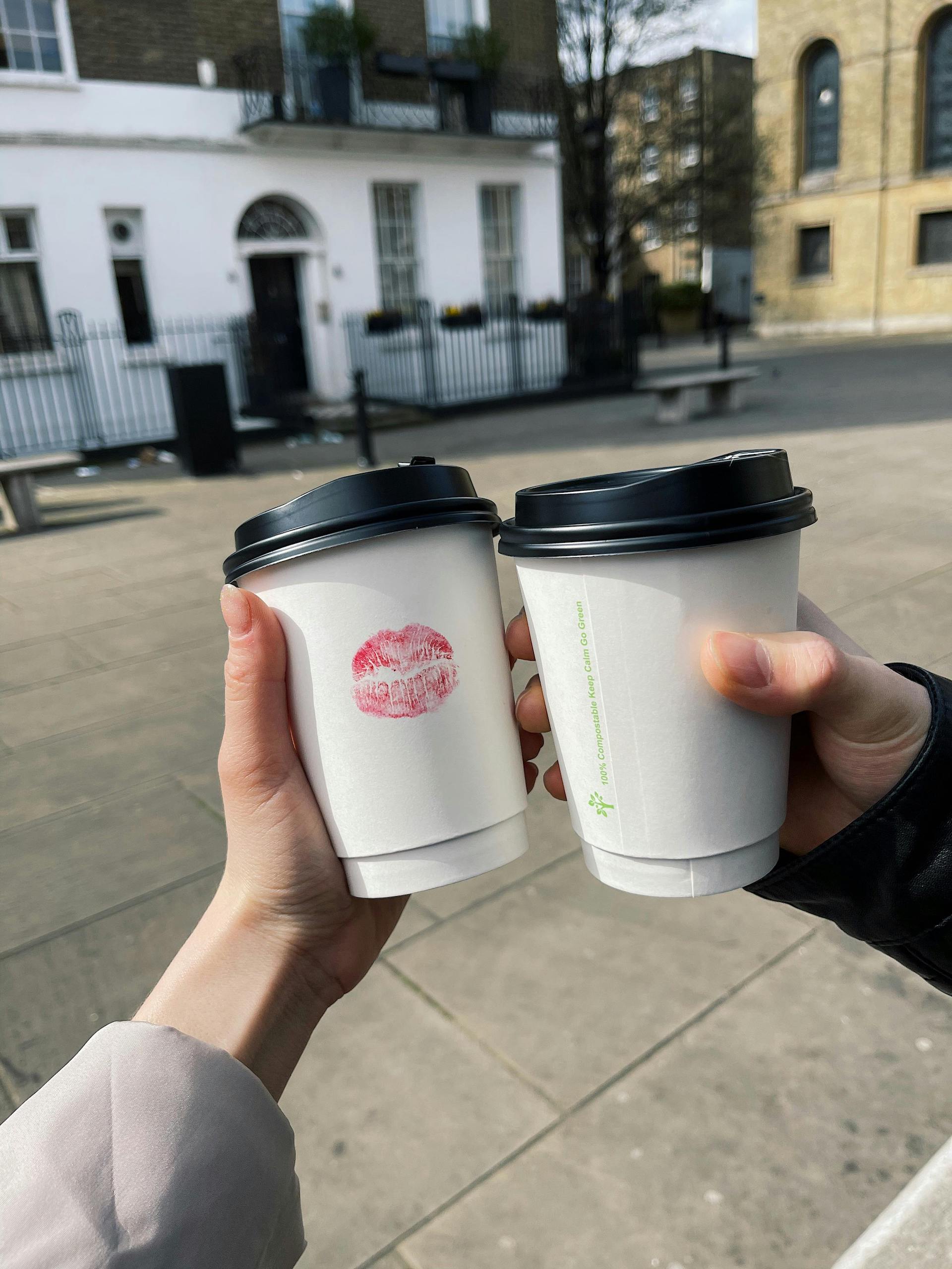Coffee cups with lipstick mark