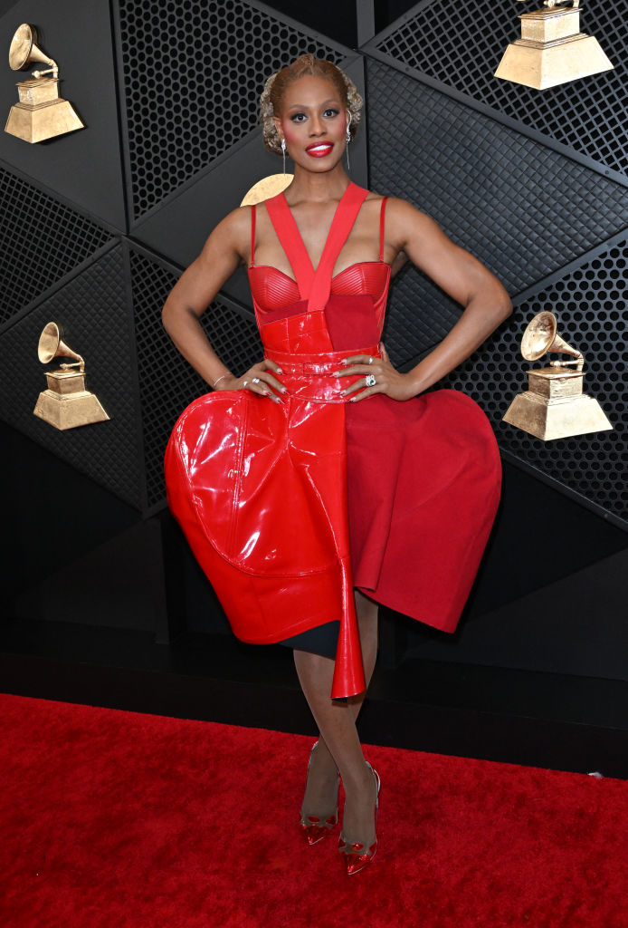 US actress Laverne Cox arrives for the 66th Annual Grammy Awards at the Crypto.com Arena in Los Angeles on February 4, 2024. (Photo by Robyn BECK / AFP) (Photo by ROBYN BECK/AFP via Getty Images)