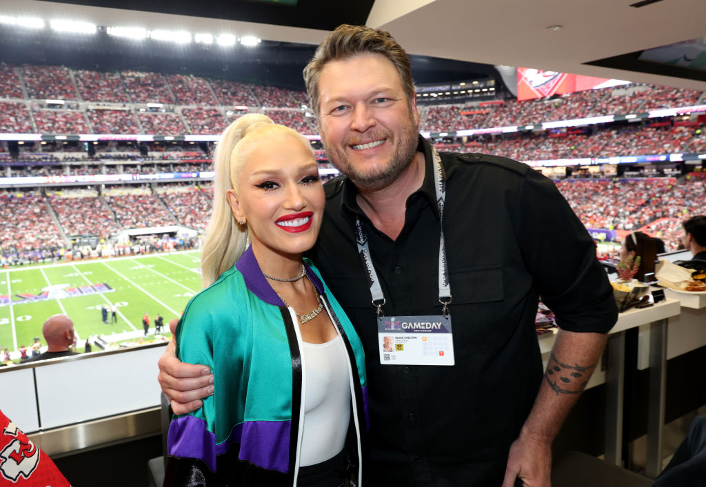 LAS VEGAS, NEVADA - FEBRUARY 11: (L-R) Gwen Stefani and Blake Shelton attend the Super Bowl LVIII Pregame at Allegiant Stadium on February 11, 2024 in Las Vegas, Nevada. (Photo by Kevin Mazur/Getty Images for Roc Nation)