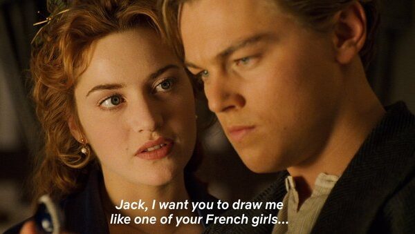 Titanic, Rose asking Jack to draw her wearing necklace