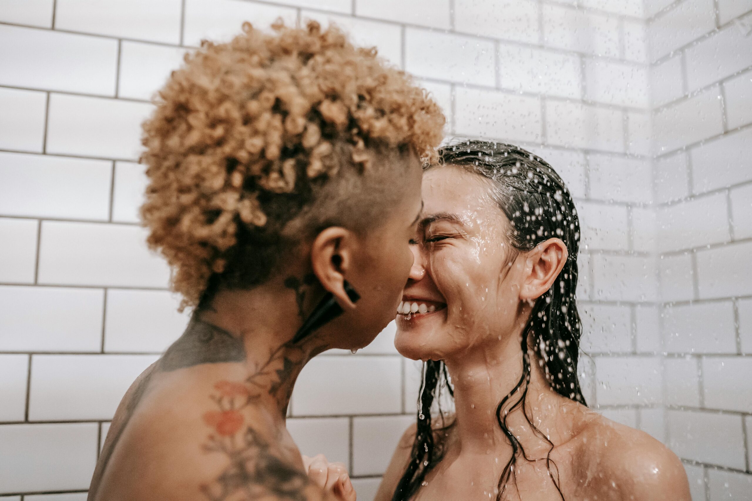 lesbian couple in shower