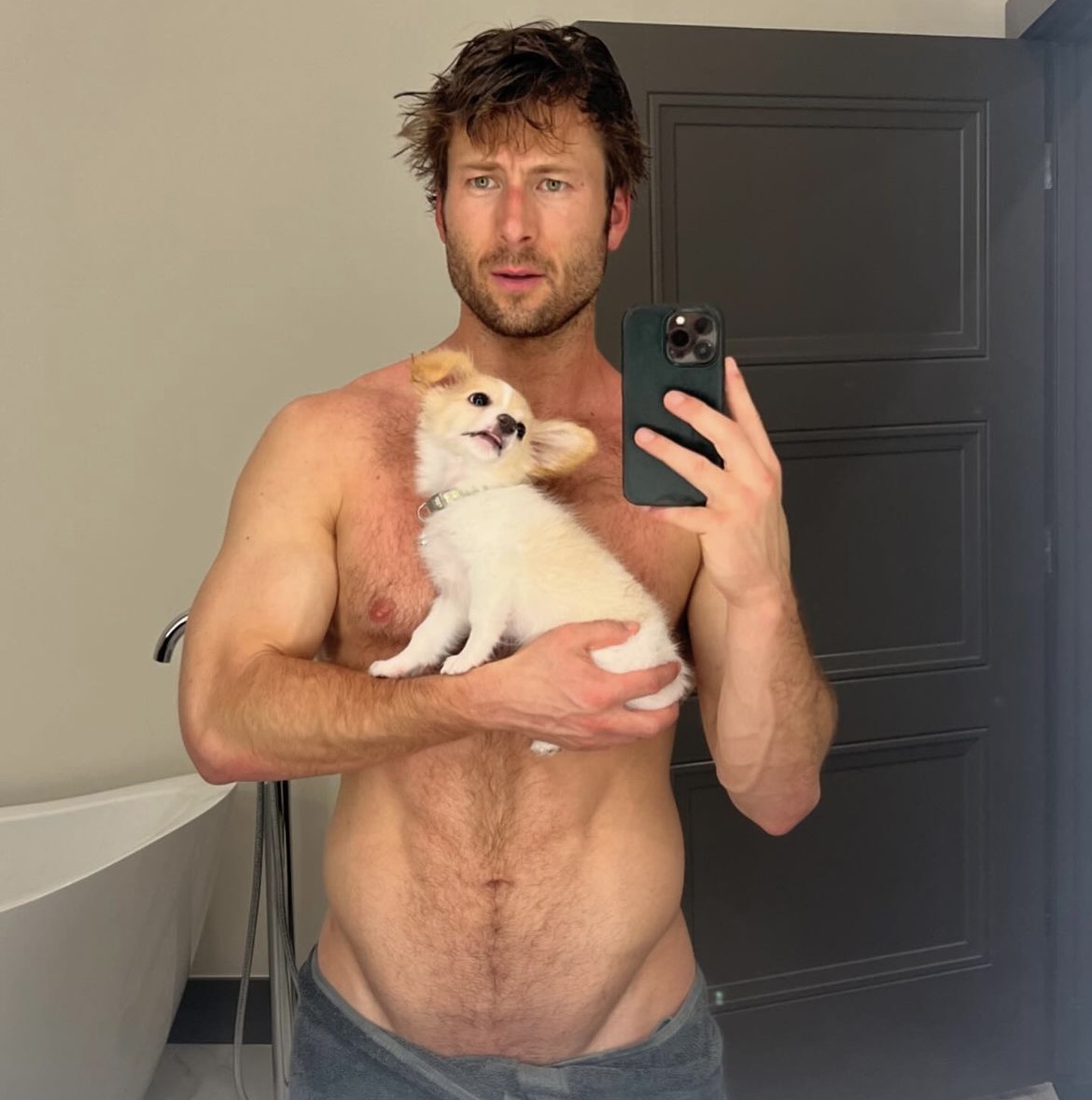 Glen Powell and his dog Brisket