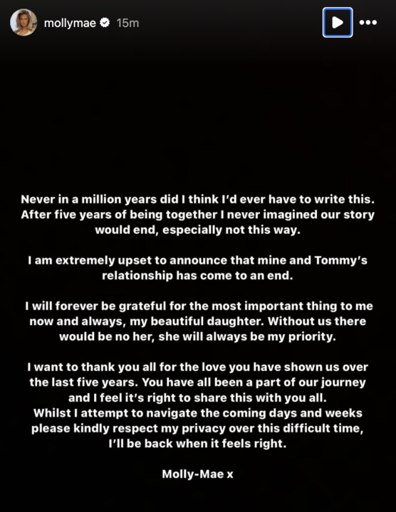 Molly Mae Tommy Fury breakup statement