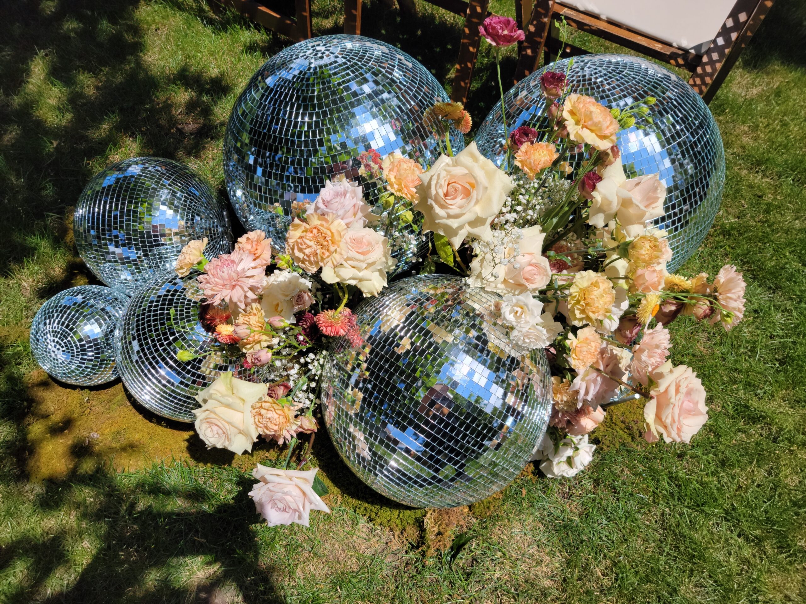 Disco,Ball,Wedding,Floral,Display