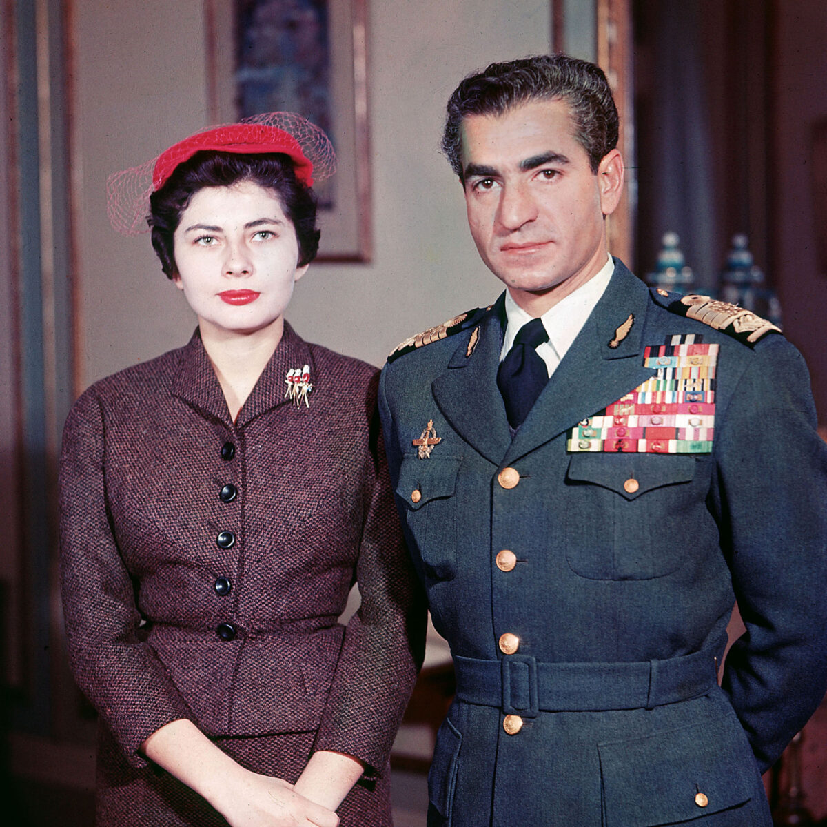 396461 01: Muhammad Reza Pahlavi, the Shah of Iran (1919 - 1980), poses with his second wife Queen Soraya (Soraya Esfandiari) whom he divorced for failing to produce an heir, 1958. Soraya Esfandiari died at the age of 69 October 25, 2001 in Paris. (Photo by Getty Images)