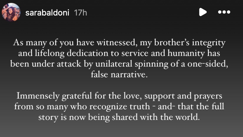 Sara Baldoni Instagram statement